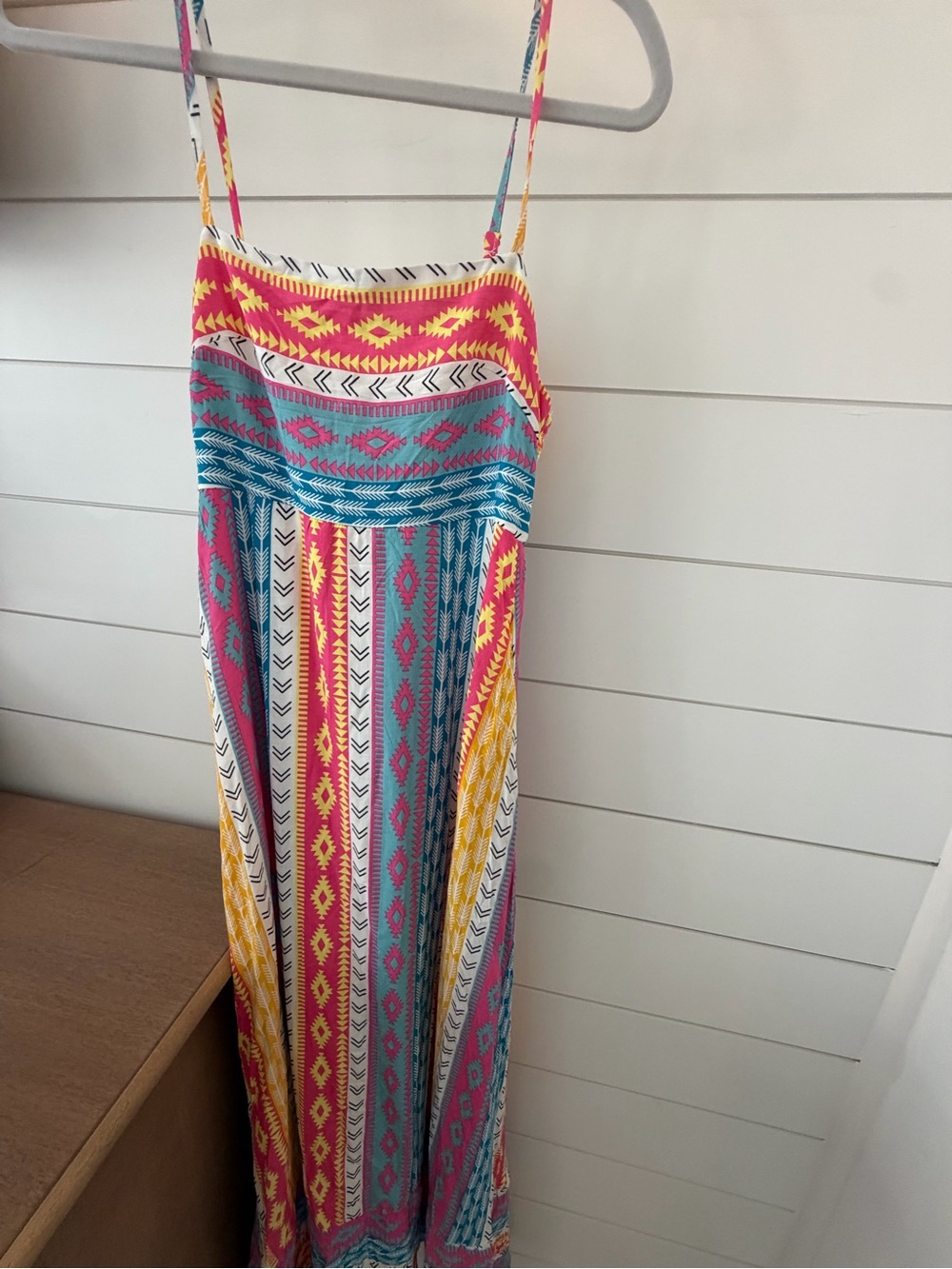 Spaghetti Strap Maxi Dress in Pink, Turquoise & Yellow